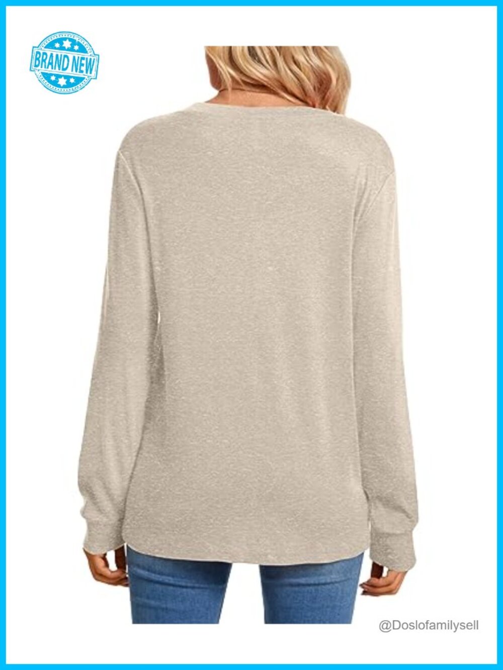 Womens Long Sleeve V-Neck Henley Tunic Top Button Down Blouse
